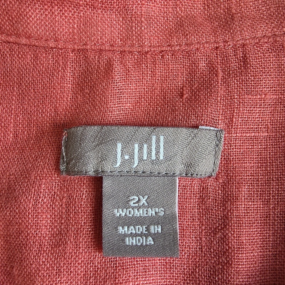 J Jill Linen Button Up Top Sz 2X Pink Pintuck Long Roll Tab Sleeve Boho Beachy - Picture 10 of 13